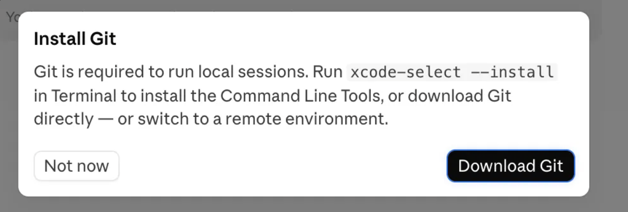 Claude Code's Install Git dialog